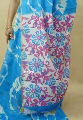 Olympic Blue - Soft linen cotton saree with  Shibori Pritns
